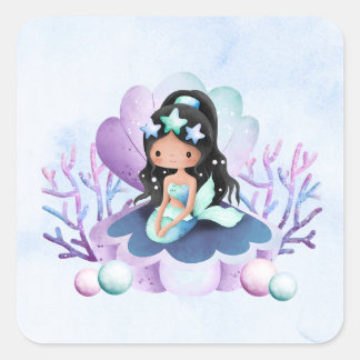 Magical Mermaid | Watercolor Birthday Square Sticker