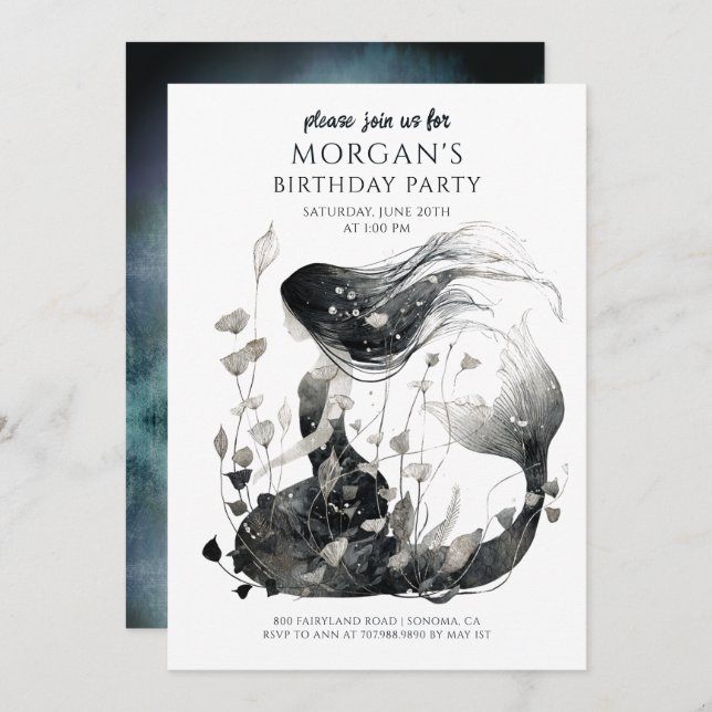 Magical Mermaid Watercolor Girl's Birthday Invitation (Front/Back)