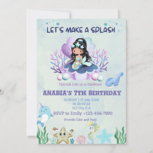 Magical Mermaid Watercolour Birthday Invitation