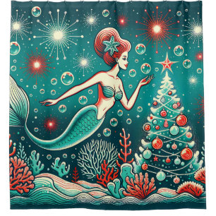 “Magical Mermaid Whimsical Christmas Delight” Shower Curtain