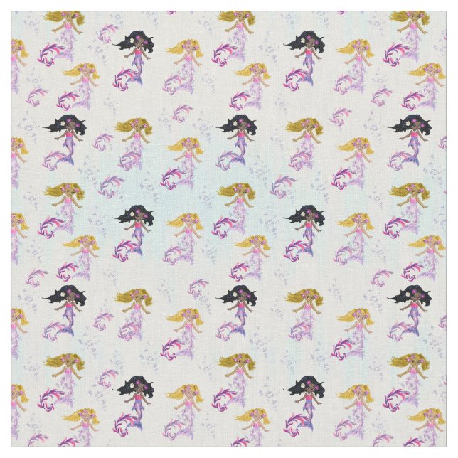 Magical Mermaids and Water Bubbles Fabric (Close Up)