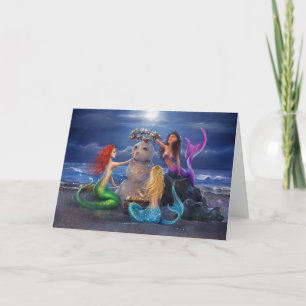 Magical Mermaids on the Beach Colourful Christmas Holiday Card