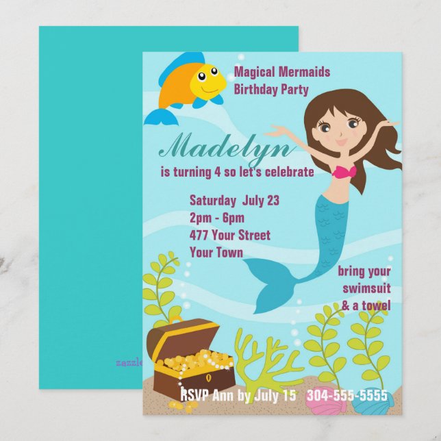 Magical Mermaids Pool Party Invitation (Front/Back)