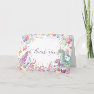 Magical Mermaids Unicorns Rainbow Birthday Thank You Card