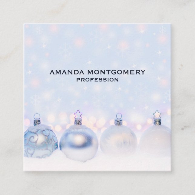 Magical Metallic Christmas Balls Photograph Square Business Card (Front)