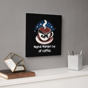 Magical Midnight Cup Of Coffee Square Wall Clock