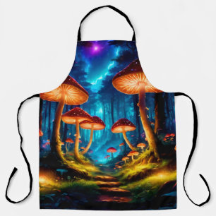 Magical Midnight Mushroom Forest Apron