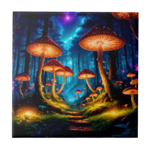 Magical Midnight Mushroom Forest Ceramic Tile