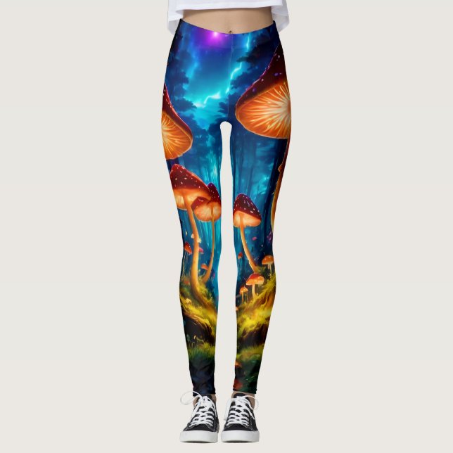 Magical Midnight Mushroom Forest Leggings (Front)