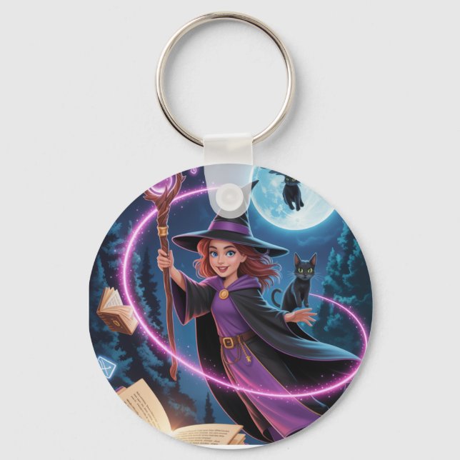 Magical Midnight Witch – Enchanted Spell Caster  Key Ring (Front)