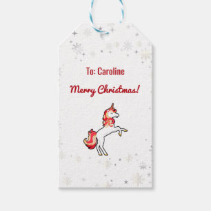 Magical Modern Unicorn Snowflakes Name Script Xmas Gift Tags