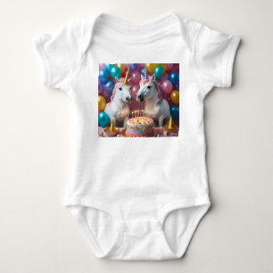 Magical Moments: A White Unicorns' Birthday Bash Baby Bodysuit