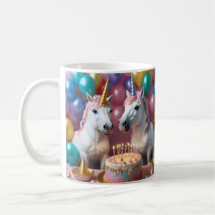 Magical Moments: A White Unicorns' Birthday Bash Coffee Mug