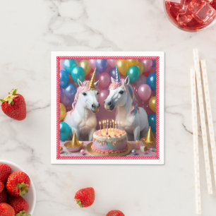 Magical Moments: A White Unicorns' Birthday Bash Napkin