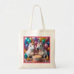 Magical Moments: A White Unicorns' Birthday Bash Tote Bag