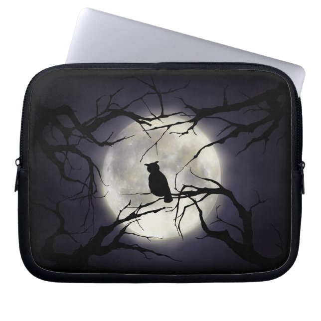 Magical Moon Owl on Branch Laptop Sleeve (Front)