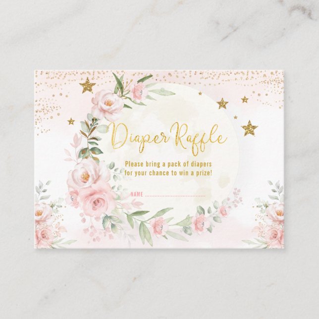 Magical Moon Stars Blush Gold Floral Diaper Raffle Enclosure Card (Front)