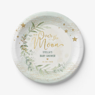 Magical Moon & Stars Greenery Gold Baby Shower Paper Plate