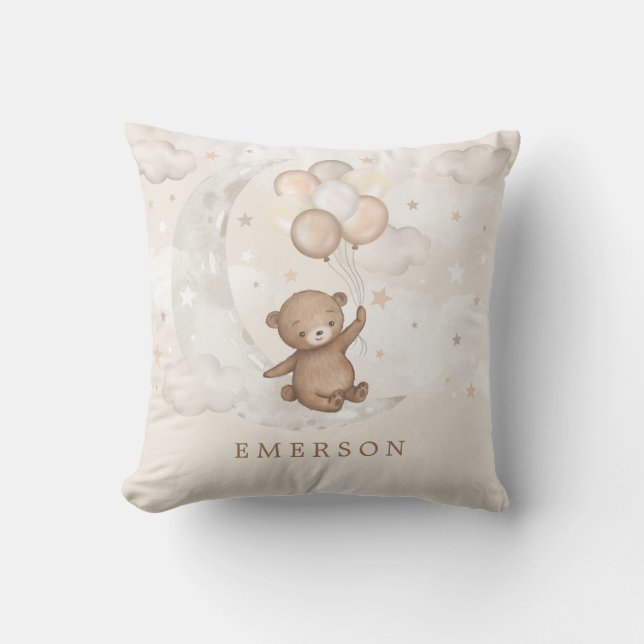 Magical Moon Teddy Bear Balloons Baby Nursery Cushion (Front)