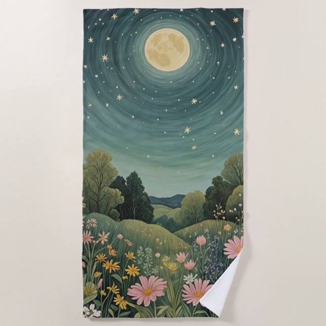 Magical Moonlit Meadow Beach Towel (Front)