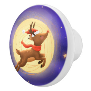 Magical Moonlit Reindeer Ceramic Knob