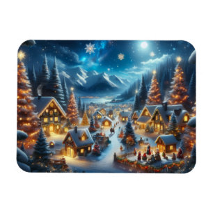 Magical Moonlit Snowy Christmas Village Magnet