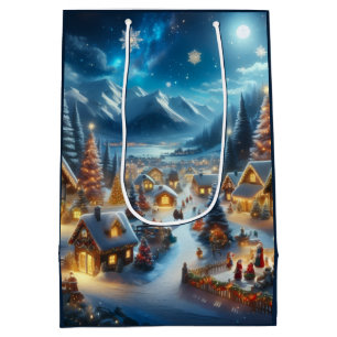 Magical Moonlit Snowy Christmas Village Medium Gift Bag