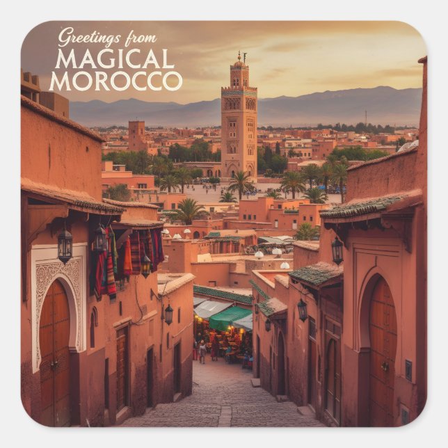 Magical Morocco Sunset View Koutoubia Marrakech  Square Sticker (Front)