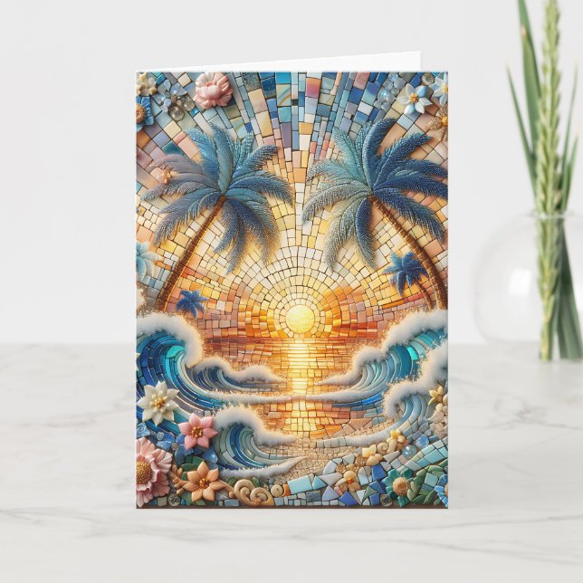 Magical Mosaic Tropical Ocean Sunset Card (Front)