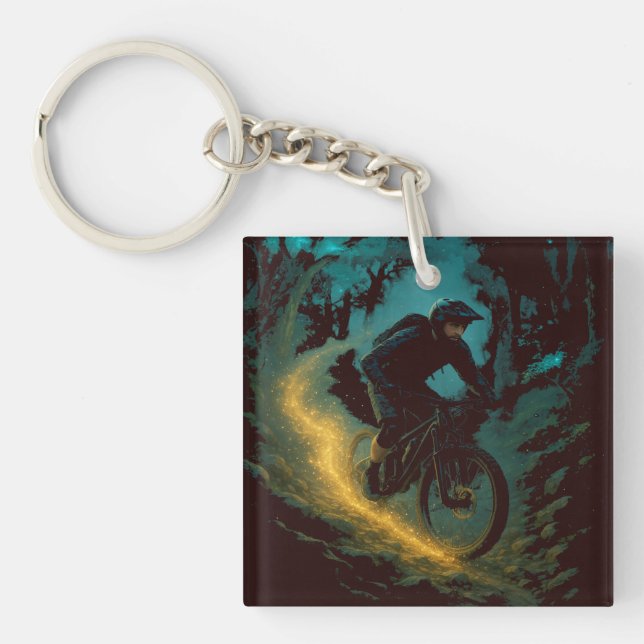 Magical Mountain Biking Adventure Trail Scene  Key Ring (Front)