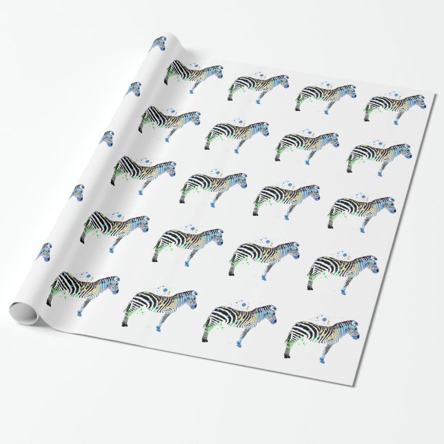 Magical Multi Coloured Zebra Spray Paint style Wrapping Paper (Unrolled)