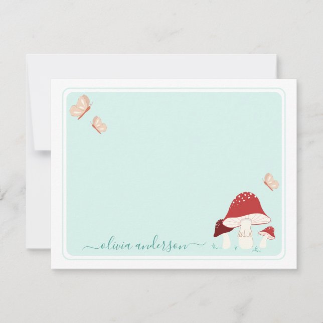 Magical Mushroom and Butterflies Note Card (Front)
