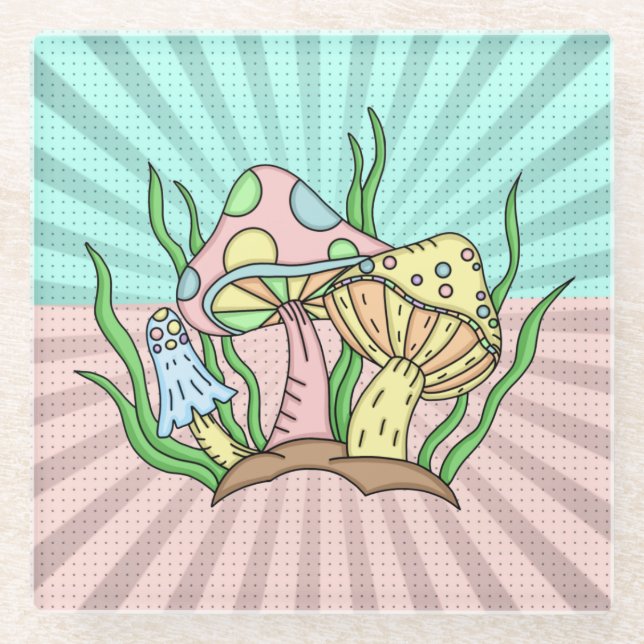 Magical Mushroom Cute Pastel  Glass Coaster (Front)