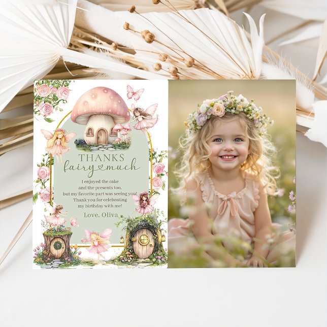 Magical Mushroom Fairy Birthday Photo Thank You Card (Creator Uploaded)