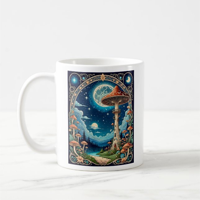 Magical Mushroom Fantasy Moonlit Forest Coffee Mug (Left)