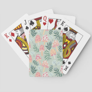 Magical Mushroom Forest Pattern Pink Green Playing Cards
