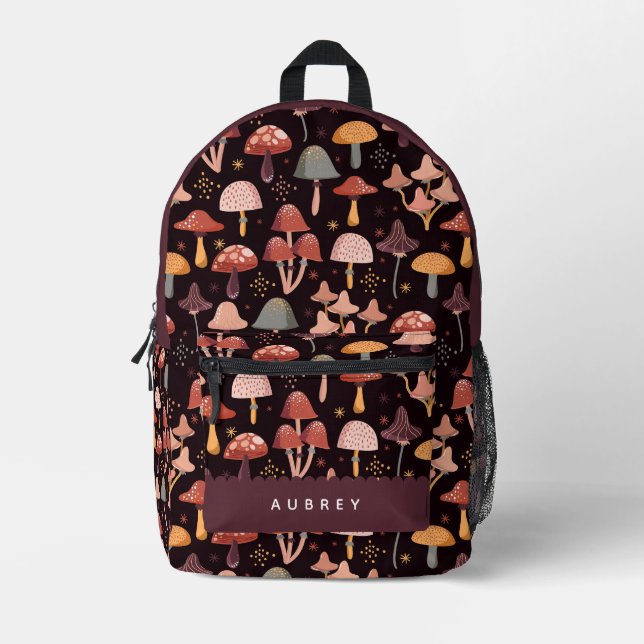 Magical Mushroom Purple Pattern Printed Backpack (Front)