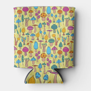 Magical Mushrooms Doodle Seamless Pattern Can Cooler