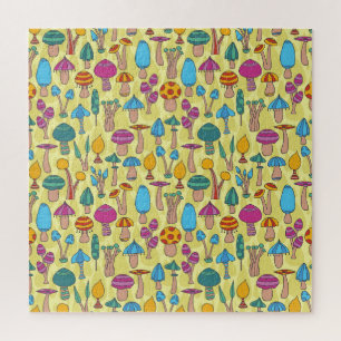Magical Mushrooms Doodle Seamless Pattern Jigsaw Puzzle
