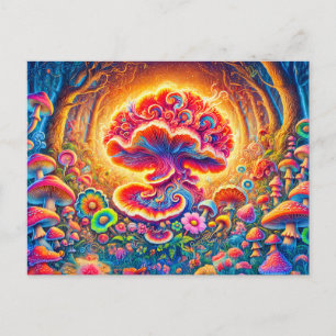 Magical Mushrooms Psychedelic Forest Fantasy Postcard
