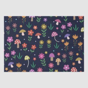 Magical Mushrooms With Whimsical Flowers Pattern  Tissue Paper