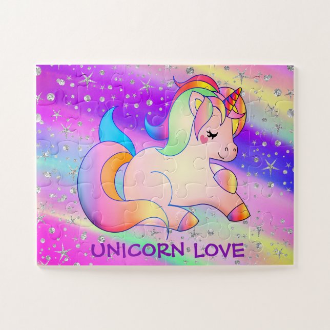 Magical My Unicorn Sparkle Silver Stars Jigsaw Puzzle (Horizontal)