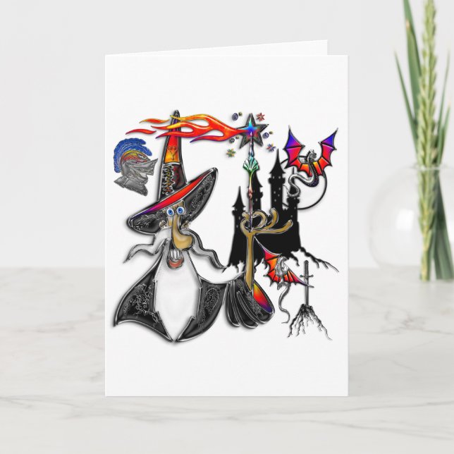 Magical Mystical Fire Wizard Magician Card (Front)