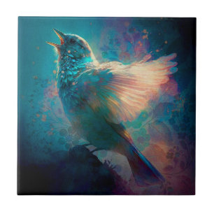 Magical Mystical Songbird Singing Its Song Ceramic Tile