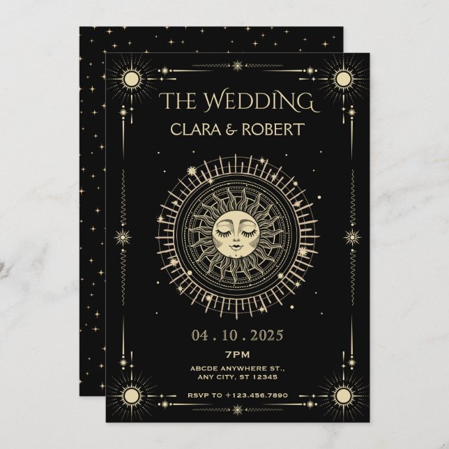 Magical mystical tarot boho sun Wedding  Invitation (Front/Back)