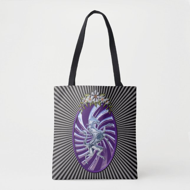 Magical Mythical Silver Unicorn Tote Bag (Front)