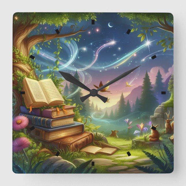 Magical Nature and Old Books Wall Clock (Front)