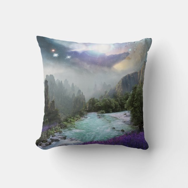 Magical Nature Landscape with Rushing Water Cushion (Front)