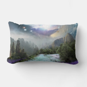 Magical Nature Landscape with Rushing Water Lumbar Cushion