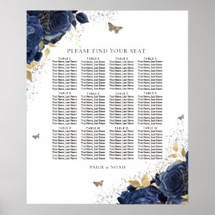 Magical Navy & Gold Roses Wedding Seating Chart